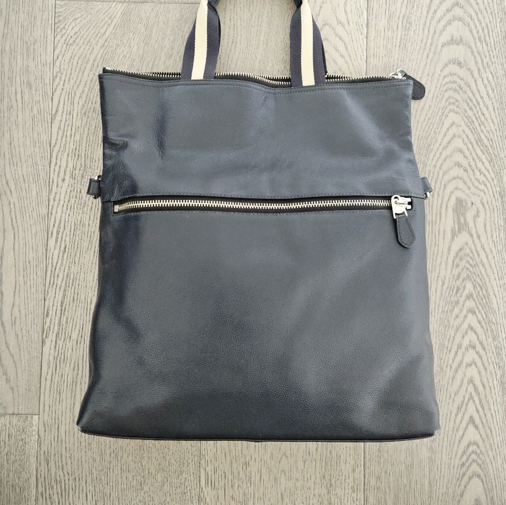 Coach 54759 Charles Foldover Tote Leather Midnight Blue/Navy